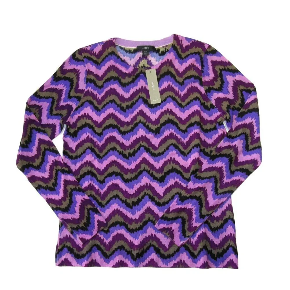 NWT J.Crew Tippi Pullover in Purple Chevorn Merino Wool Knit Sweater XS